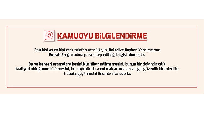 ÇANAKKALE BELEDİYESİNDEN DOLANDIRICILIK UYARISI