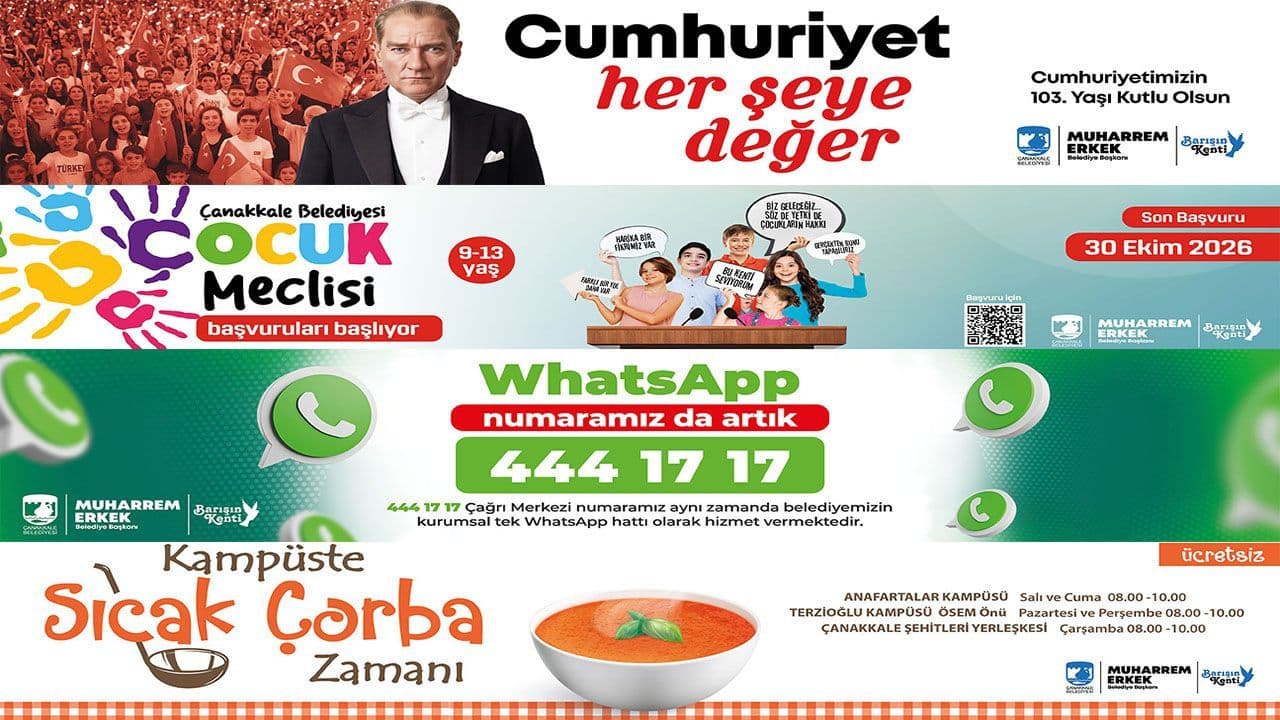 Çanakkale Belediyesi 29 Ekim 2026 Reklam İlanları Yayında