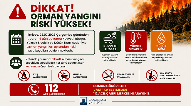 ÇANAKKALE İÇİN ORMAN YANGINI UYARISI: RİSK 4 GÜN SÜRECEK
