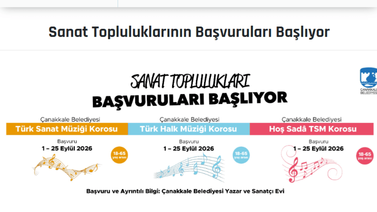 Çanakkale Belediyesi sanat korolarında yepyeni evre başvuruları start alıyor