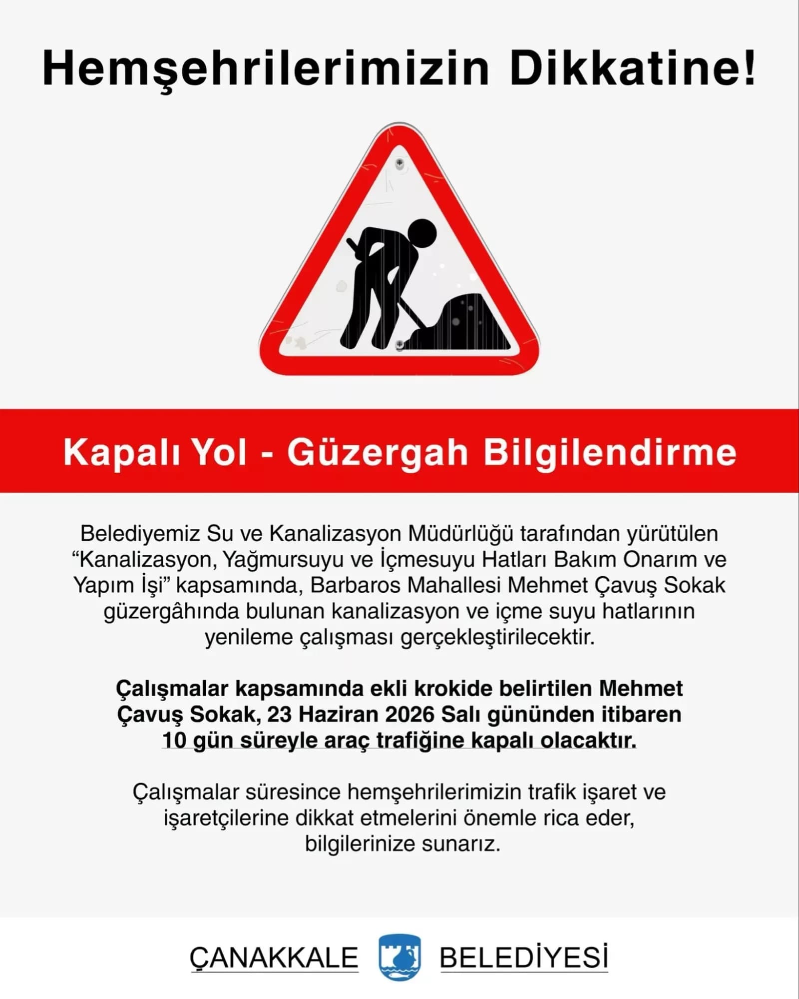 Çanakkale Belediyesi Kanalizasyon ve İçme Suyu Çalışmaları