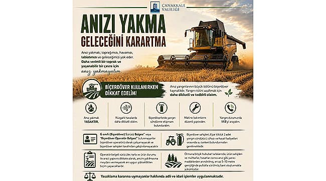 ÇANAKKALE VALİLİĞİ'NDEN HASAT DÖNEMİ ÖNCESİ ÜRETİCİLERE UYARI!