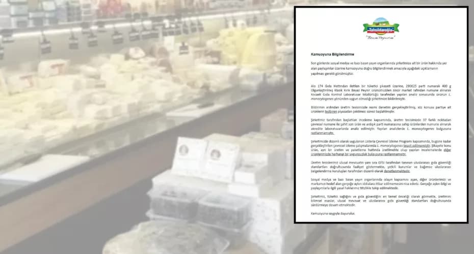 Tahsildaroğlu'dan Açıklama: Peynir Ürünlerinde Listeria Monocytogenes Tespit Edildi