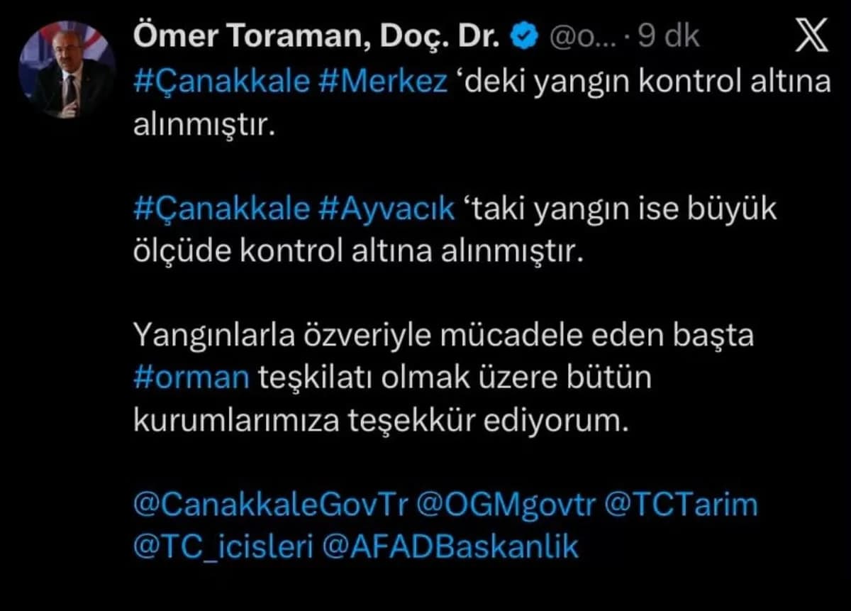 Çanakkale Orman Yangınları Güncel Durum