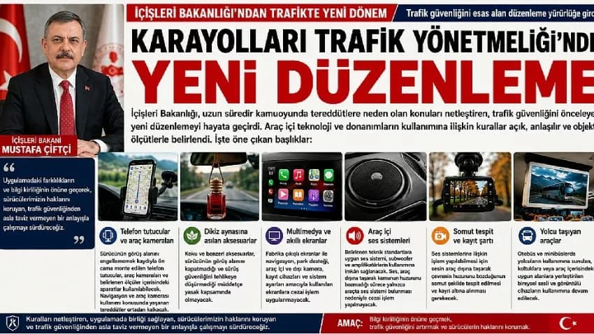 Karayolları Trafik Yönetmeliği Değişti: Telefon Tutucusu, Araç Kamerası ve Ses Sistemlerinde Yeni Düzenleme
