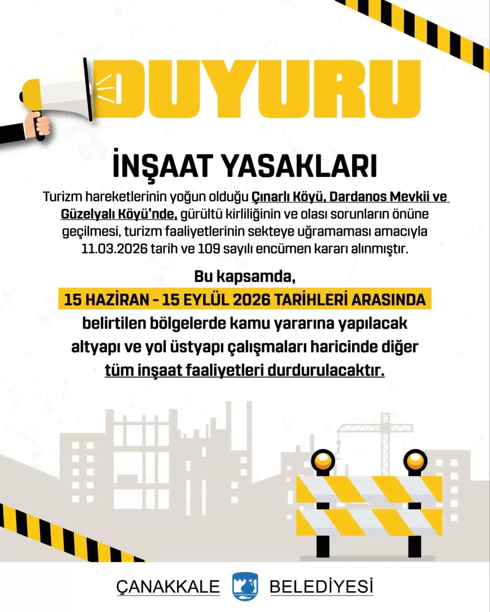 Çınarlı, Dardanos ve Güzelyalı'da İnşaat Faaliyetleri Durduruluyor