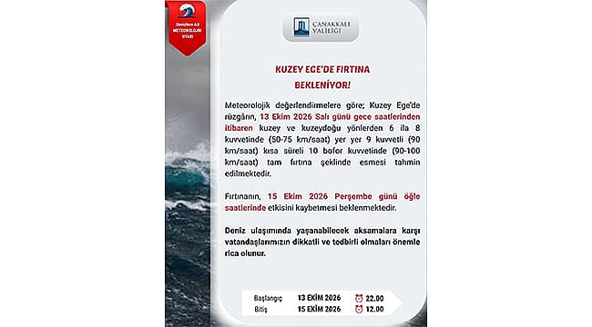 Çanakkale’de 13‑15 Ekim Arası Beklenen Fırtına: Valilik Uyarısı