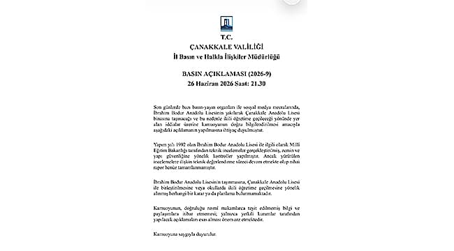 VALİLİKTEN İBRAHİM BODUR ANADOLU LİSESİ AÇIKLAMASI