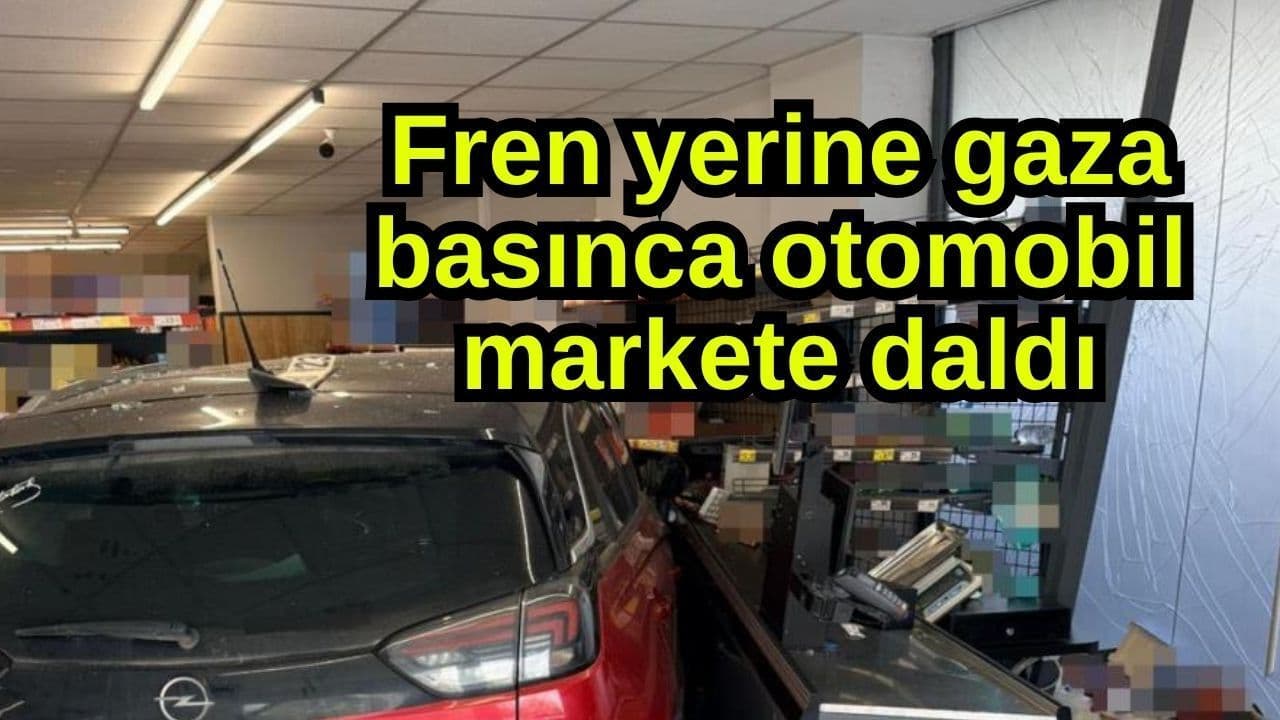 Fren yerine gaza basınca taşıt markete daldı (Video)