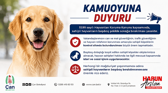 ÇAN BELEDİYESİ'NDEN SAHİPLİ KÖPEKLER İÇİN UYARI!
