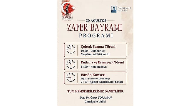 Çanakkale’de 30 Ağustos Zafer Bayramı Tören Programı Açıklandı