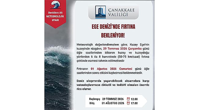 Çanakkale ve Ege Denizi için Fırtına Uyarısı!