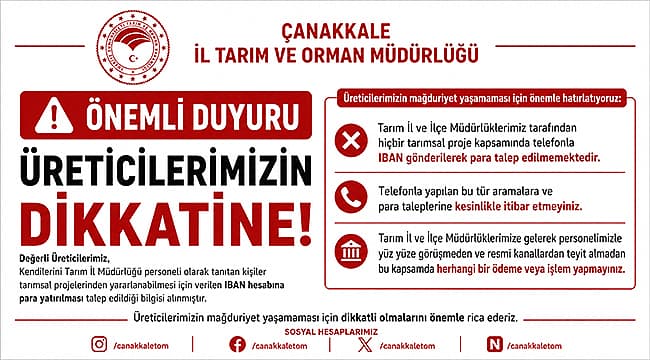 Çanakkale Tarım Üreticileri İçin IBAN Dolandırıcılığı Uyarısı