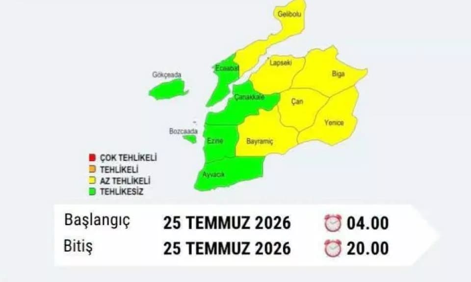 Çanakkale Valiliği'nden Sağanak Yağış Uyarısı