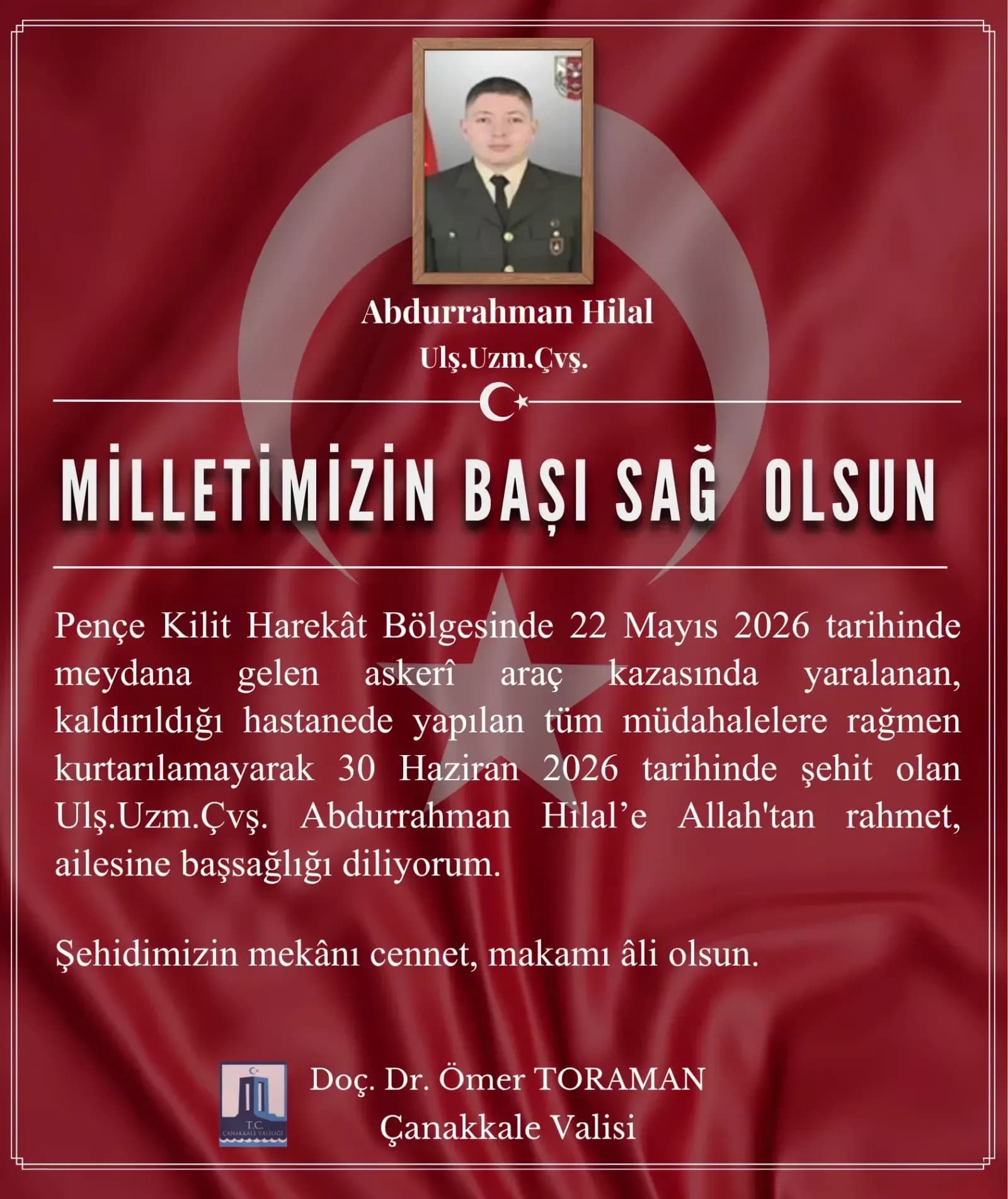 Pençe Kilit Harekat Bölgesi'nden Acı Haber: Abdurrahman Hilal Şehit Oldu