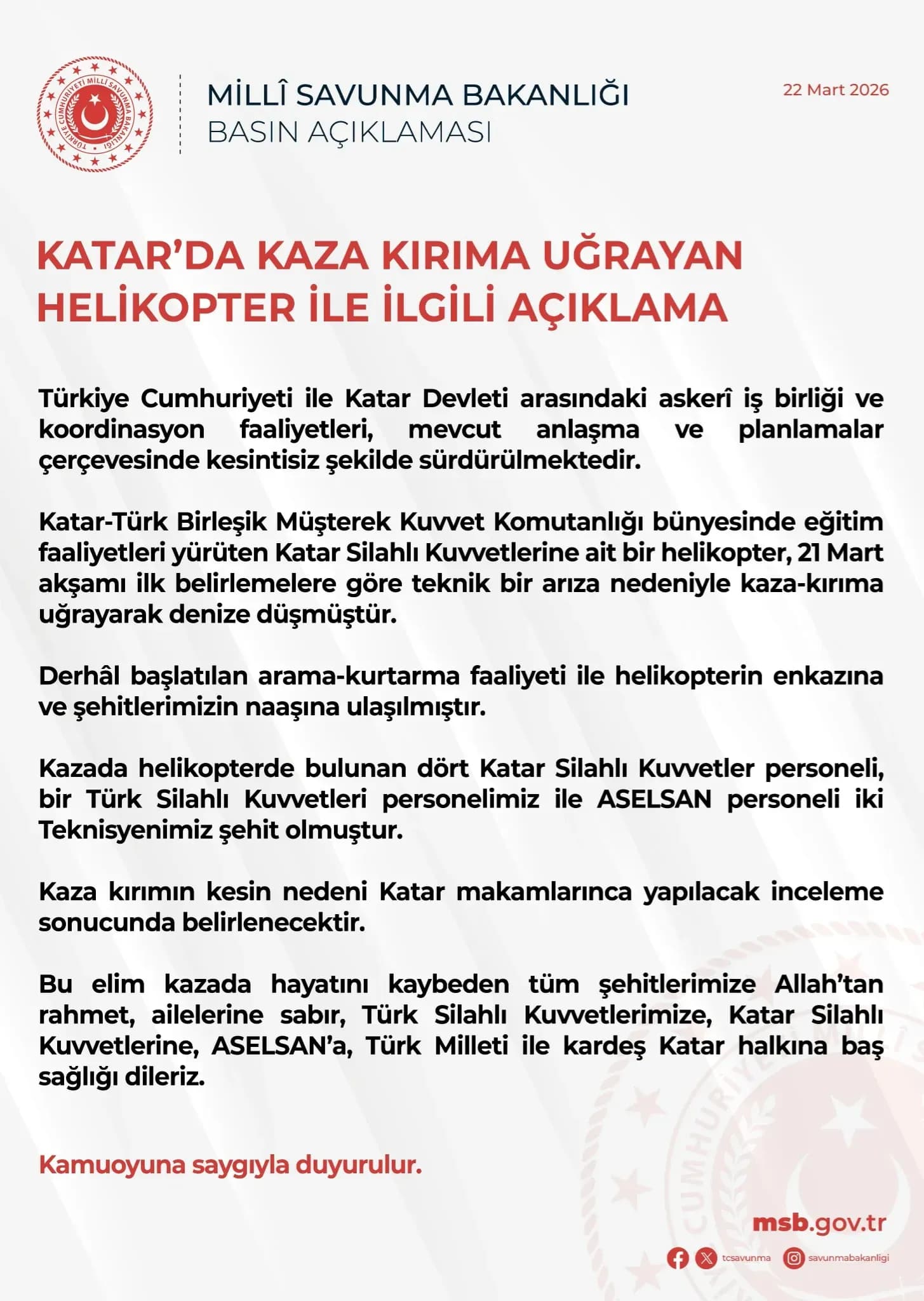 Katar'da Hüzünlü Haber: Ortak Görevde Üç Türk Kahramanı Şehit Düştü