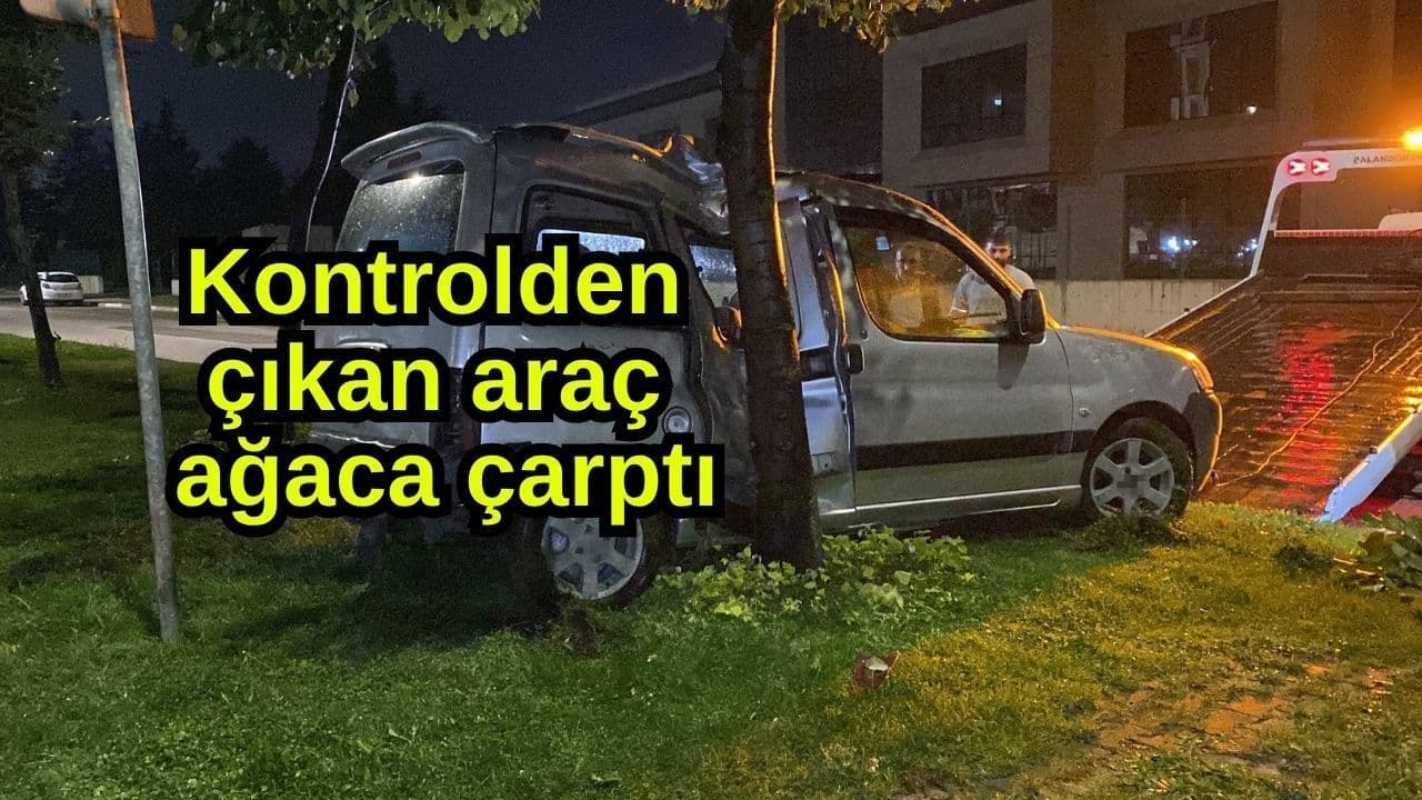 Kaygan yolda kontrol kaybı: Araç ağaçla çarpıştı