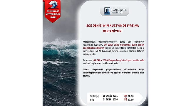 Çanakkale'de Ege Denizi'nden Gelen Fırtına Uyarısı: 30 Eylül‑1 Ekim Tarihleri Arasında Dikkat