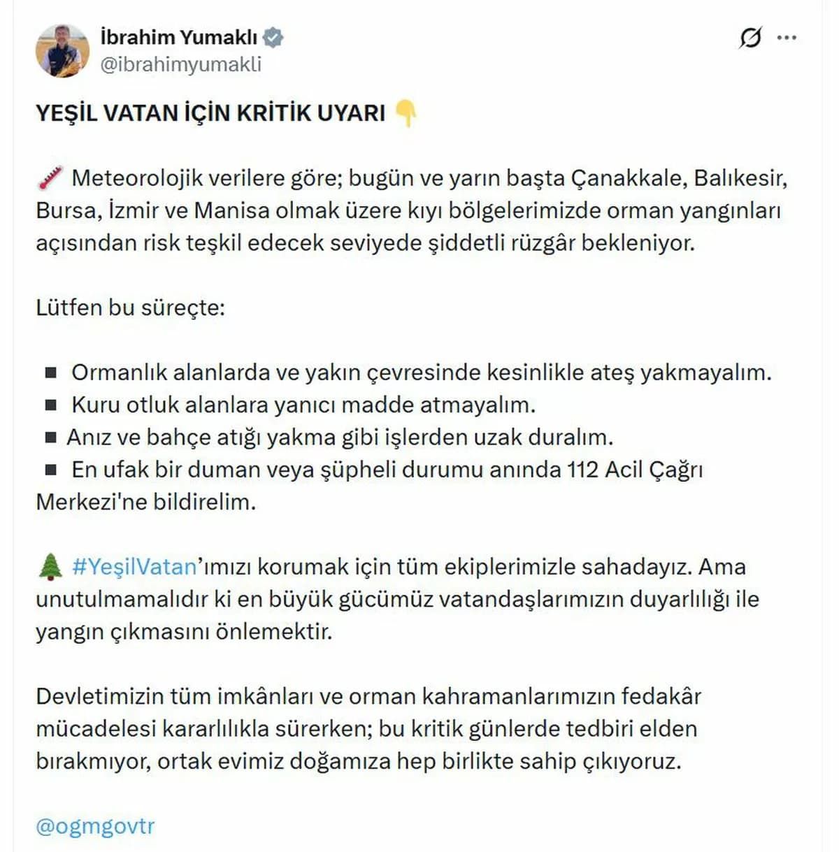 Yangın Riskine Karşı Dikkatli Olun!