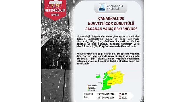 ÇANAKKALE İÇİN KUVVETLİ SAĞANAK UYARISI!