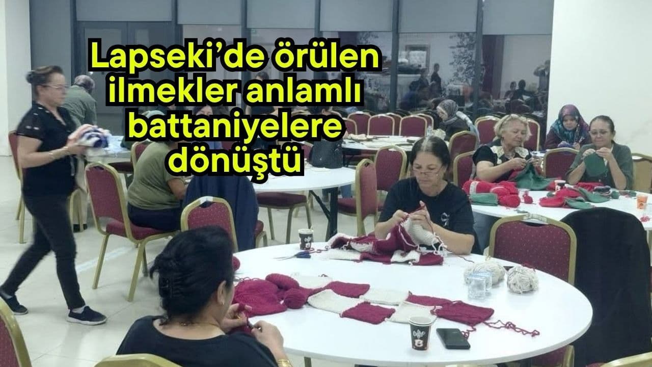 Lapseki’de Kadınların Örgüsü Sıcak Battaniyelere Dönüştü