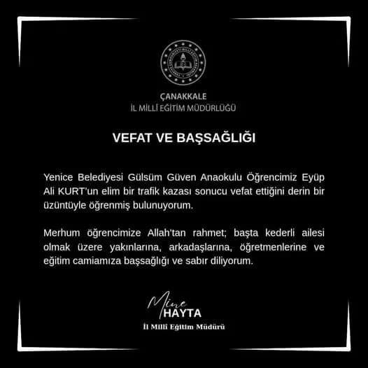 Çanakkale'de Acı Veren Kayıp: Anaokulu Öğrencisinin Trafik Kazasında Hayatını Kaybetmesi