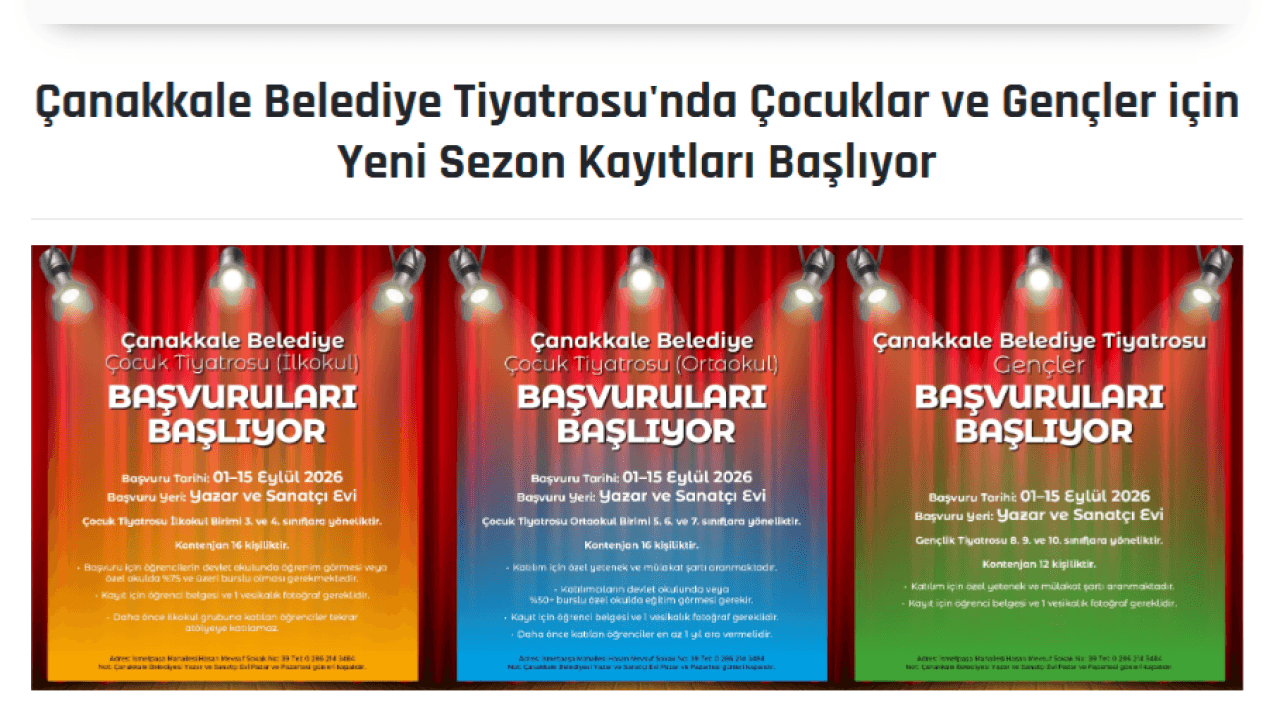 Çanakkale Belediyesi tiyatro kursları için kayıtlar start alıyor